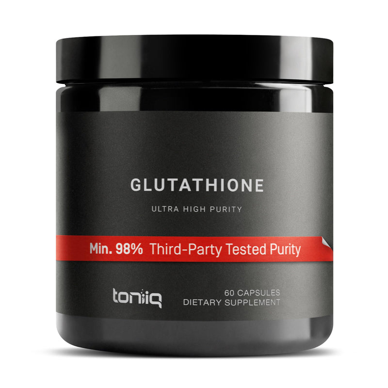 Toniiq Ultra High Strength Glutathione Capsules - 1000mg Concentrated Formula - 98%+ Highly Purified and Bioavailable - Non-GMO Fermentation - 60 Capsules Reduced Glutathione Supplement 60 Count (Pack of 1)