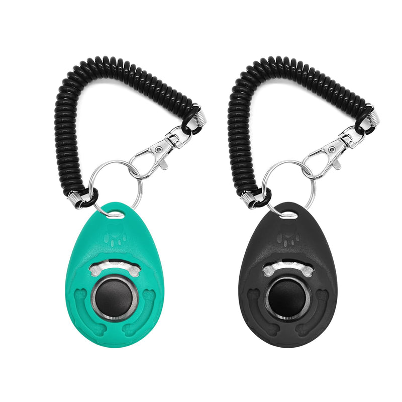 2pcs Dog Training Clickers with Wrist Strap and Clasp, Lightweight Durable Pet Trainer Clear Sound Pup Training Clicker for Dog Puppy Cat, Gift for Pet Lovers (Black + Green) - BeesActive Australia
