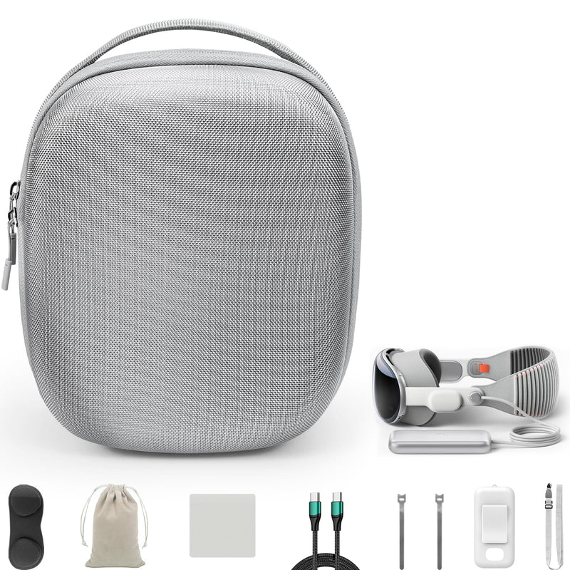 Hard Travel Case for Apple Vision Pro, Apple VR Vision Pro Accessories Bundle Set with Compact Carrying Case, Battery Holder, 100W Fast Charging Cable, and Various Accessory Practical Kit, Gray - BeesActive Australia