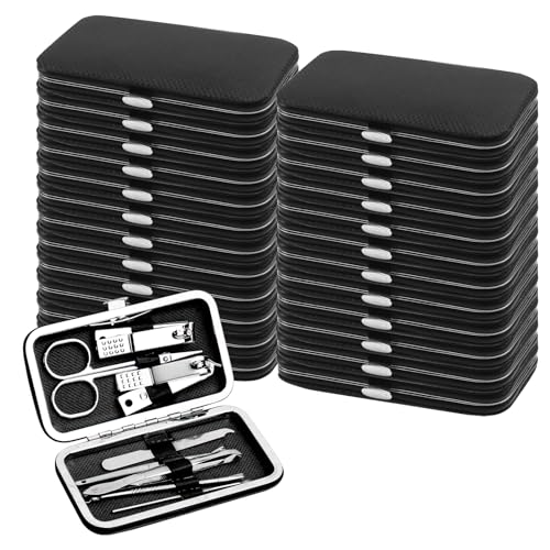 24 Pack Manicure Set in Bulk, Nail Fingernail Clippers Kit (8-in-1, Black) 4.3 in 24
