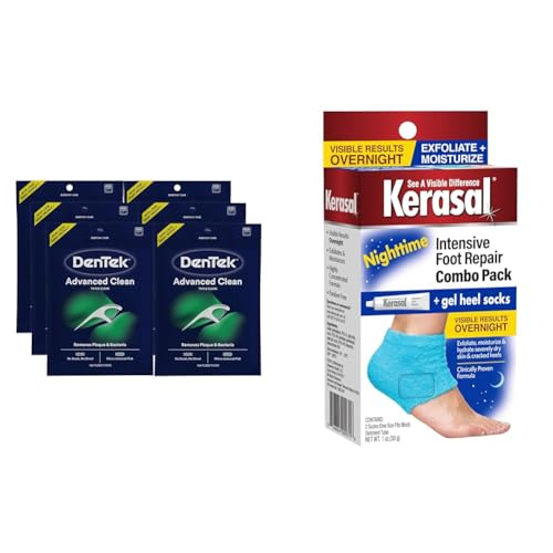 DenTek 150 Count 6 Pack Floss Picks Bundle with Kerasal Healing Ointment and ZenToes Gel Socks