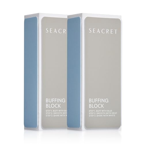 SEACRET Nail Buffer Block - 3-Way Salon Shine for Natural Nails, Smooths Ridges & Buffs to Glossy Finish Without Polish - Korean Made - Manicure & Pedicure, Pack of 2
