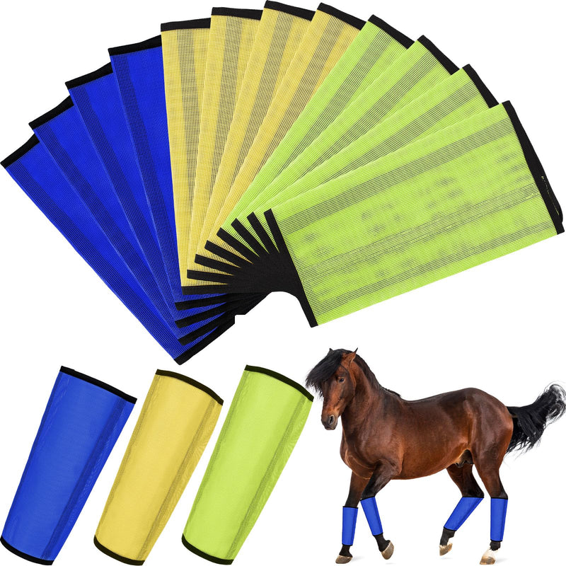 Set of 12 Mesh Fly Boots for Horse Breathable Mesh Horse Boots Protective Horse Leg Loose Wraps Horse Leggings for Preventing Flies and Mosquitoes Bites(Pink, Green, Yellow) Navy,Green,Yellow