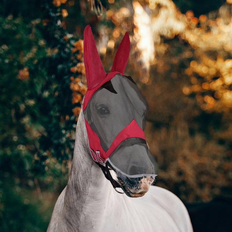 Horse Fly Mask Long Nose with Ear UV Protection Horse Summer | Full Size (Red, (Full) Large) (Full )Large Red - BeesActive Australia