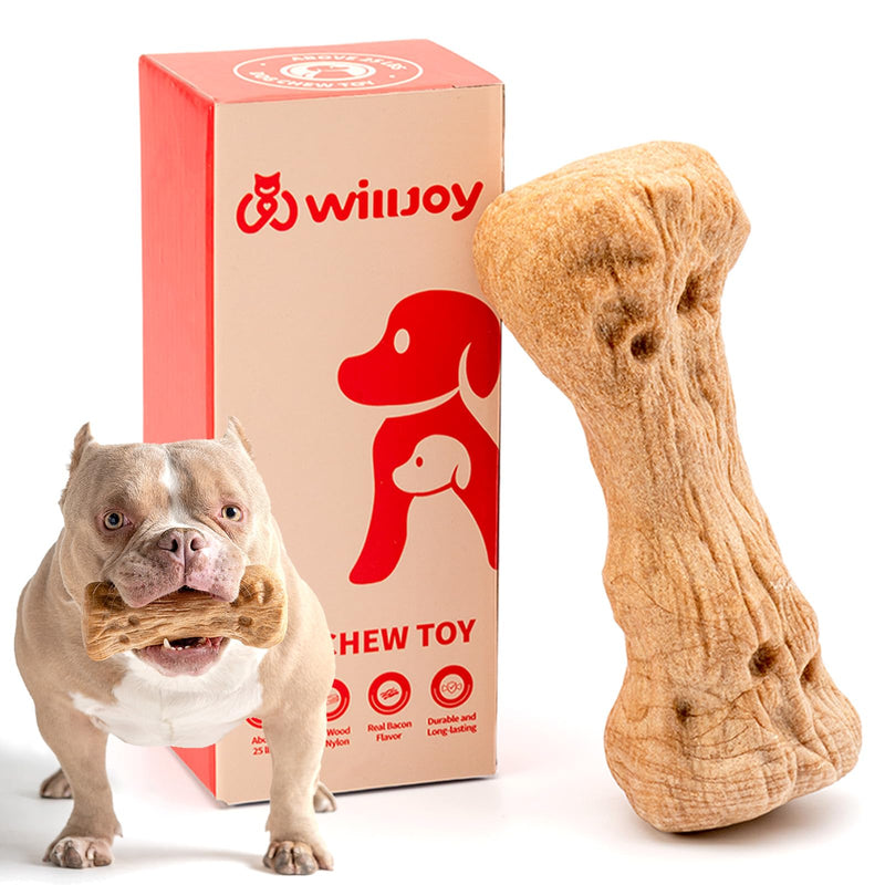 Willjoy Dog Chew Toys for Aggressive Chewers, Tough Dog Toys for Aggressive Chewers, Pine Wood and Nylon Indestructible Dog Toy, Bacon Large Dog Toys to Keep Them Busy Durable Dog Toys for Large Dogs 1-Pack DuraDumb - BeesActive Australia