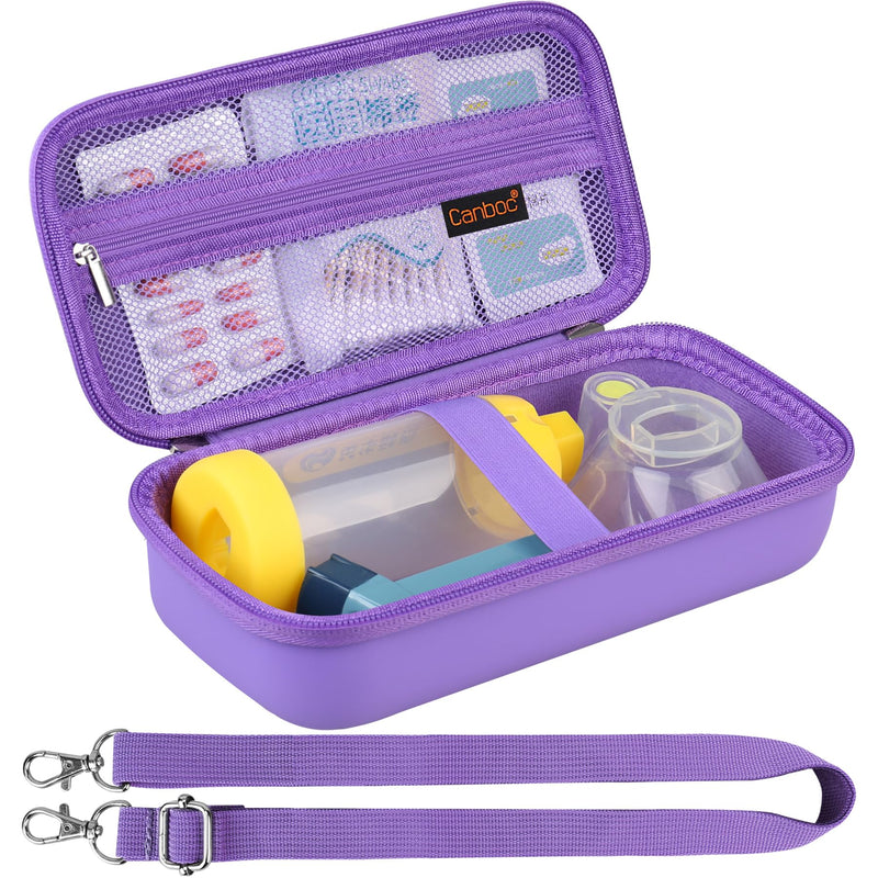 Canboc Carrying Case for Asthma Inhaler, Handheld Spacer for Adults, Mask, Inhaler Spacer Bag with Removable Shoulder Strap, Mesh Pocket fit Medicine or Essentials, Purple (Case Only) Z-Purple+Purple - BeesActive Australia
