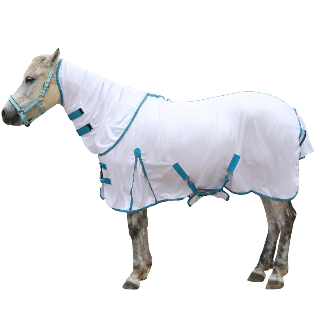 Horse Fly Sheet with Detachable Neck Cover & Belly Wrap, Adjustable Fly Sheet for Horses, Equine Airflow Mesh Summer Flysheet White 69