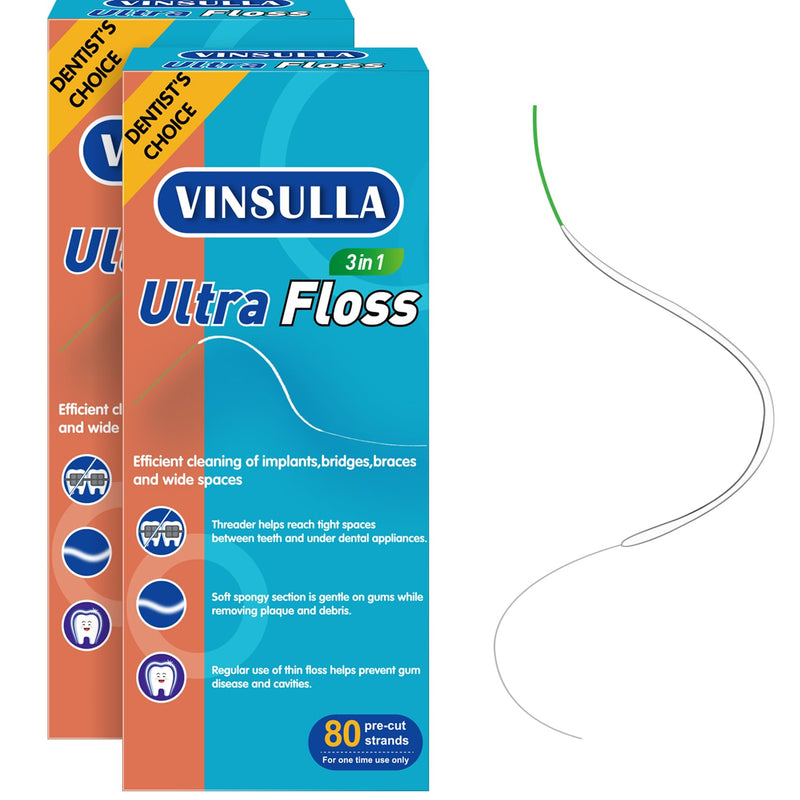 Dental Floss for Braces, Floss Threaders for Bridges and Implants, PTFE & PFAS Free Floss, 80 Pre-Cut Strands (Pack of 2) 80 Foot (Pack of 2)