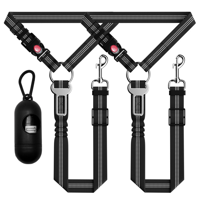 Dog Car Seat Belt for Car, 3 Piece Set Retractable Dog Car Harness Adjustable Reflective Dog SeatBelt for Vehicle Headrests, Dog Safety Restraint Seatbelt Heavy Duty& High Elastics, Black 2PCS Black - BeesActive Australia
