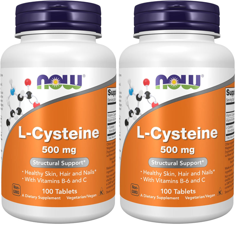 NOW Supplements, L-Cysteine 500 mg with Vitamins B-6 and C, Structural Support*, 100 Tablets (Pack of 2) 100 Count (Pack of 2)