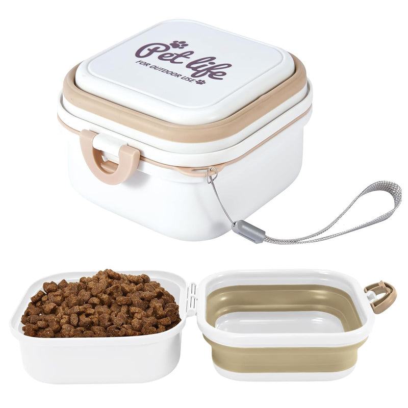 Travel Dog Bowls, Portable Food and Water Bowl for Dogs and Cats 2-in-1, Foldable Feeding and Food Storage Solution for Small & Medium Dogs, Ideal for Traveling & Camping (White, Small) white - BeesActive Australia