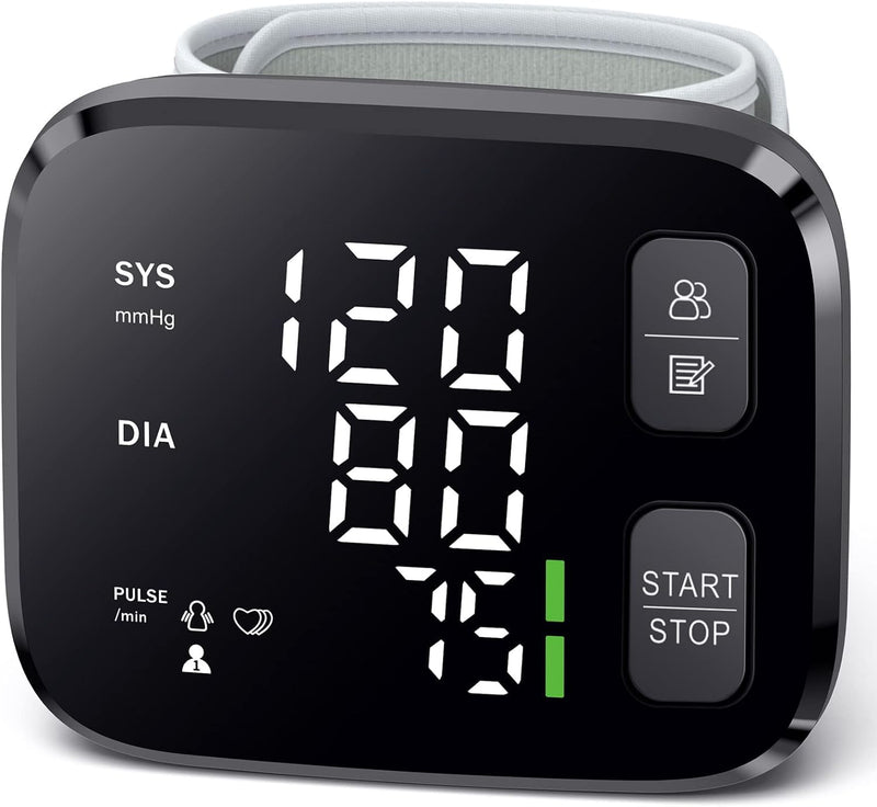 Blood Pressure Monitor LED Backlit Display Automatic Wrist Cuff Blood Pressure Monitors for Home Use 120x2 Reading Memory with Carrying Case, Black - BeesActive Australia