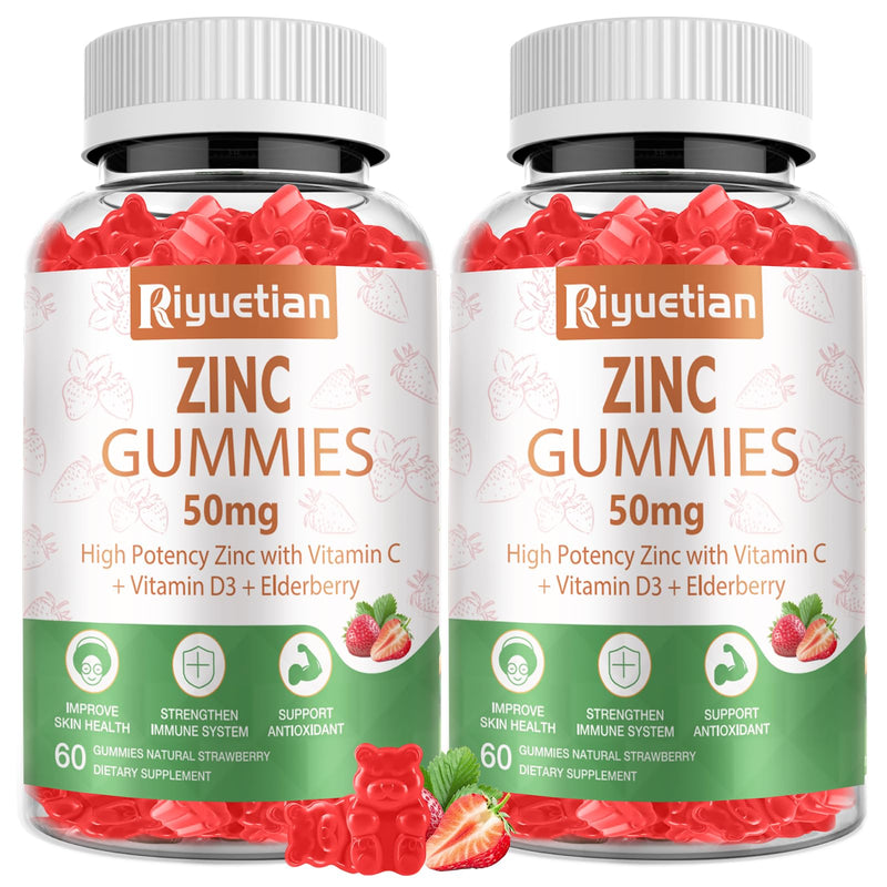 Zinc Gummies 50mg - Vitamin C, D3 & Elderberry, Echinacea, Zinc Immune Health Gummies, Non-GMO, Natural Antioxidant Supplements for Men & Women, Vegan 2 Pack 2pack