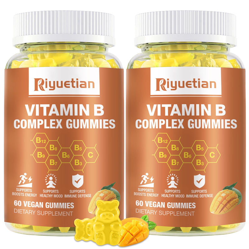 Vitamin B Complex Gummies with Biotin,Choline + Inositol, Vitamin C + Zinc for Supports Energy, Brain, Mood, Immune, Healthy Hair, Skin - Natural Mango Flavor - Vegan Diet - 120 Vegan 60 Count (Pack of 2)