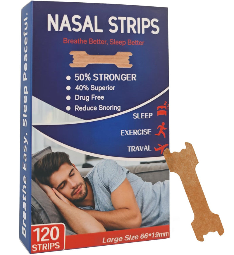 Nasal Strips - 120 Count Nasal Strips for Snoring, Extra Strength Tan Nasal Breathing Strips to Improve Sleep, Instant Nasal Congestion Relief Caused by Colds & Allergies Extra Large