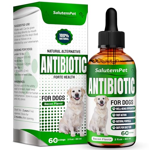 Natural Antibiotics for Dogs and Puppies – Antibiotics for Dogs of All Ages – Herbal Ingredients – Helps with Allergies and UTIs – for Balanced Digestion – Joint Care – Bacon Taste – 2 Oz 2 Fl Oz