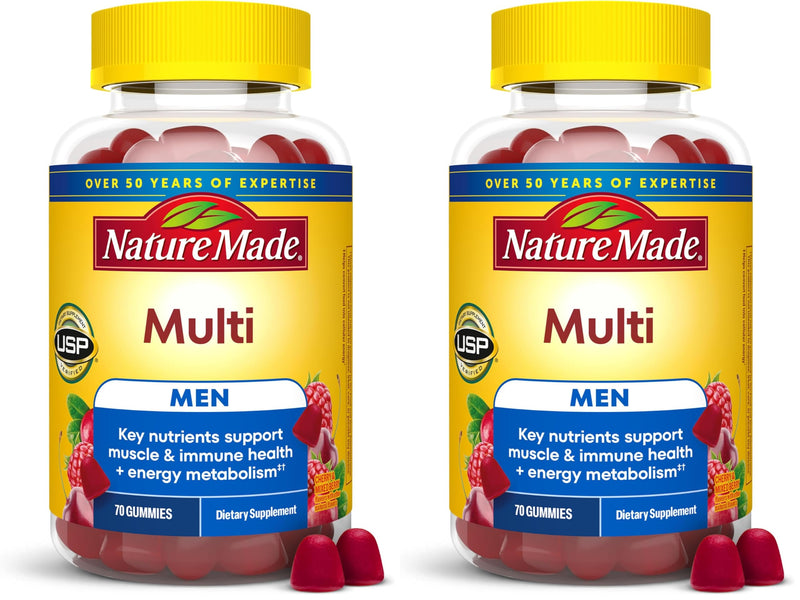 Nature Made Multi for Him, Mens Multivitamins Gummies, Energy Metabolism Support, Multivitamin for Men, 70 Gummy Vitamins and Minerals, 35 Day Supply (Pack of 2) Cherry and Mixed Berry 70 Count (Pack of 2)