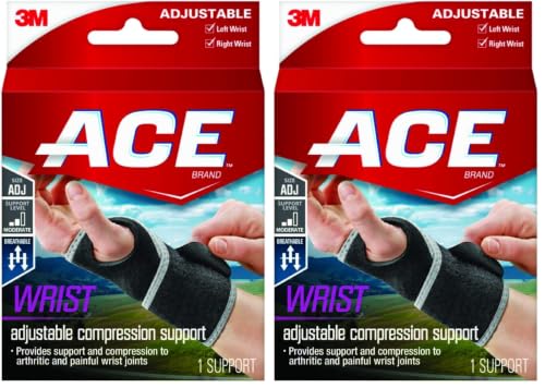 Ace+ Adjustable Wrist Support, Adjustable, Provides Support & Compression to Arthritic and Painful Wrist Joints (Pack of 2)