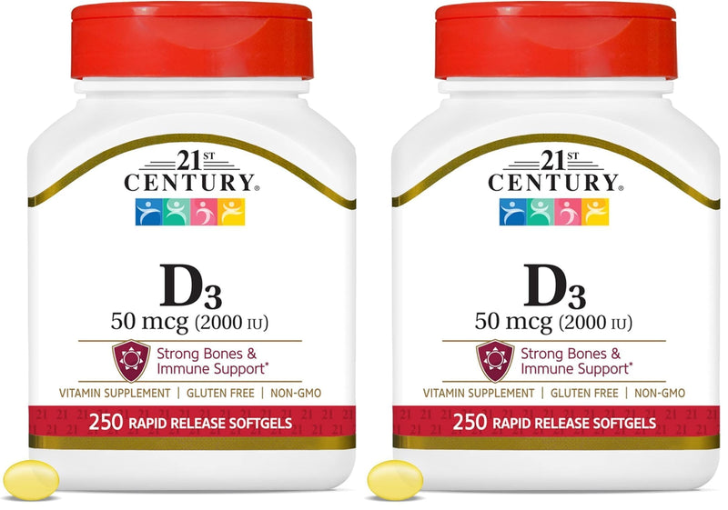 21st Century D3 2000 IU Softgels, 250 Count (Pack of 2) Unflavored 250 Count (Pack of 2)