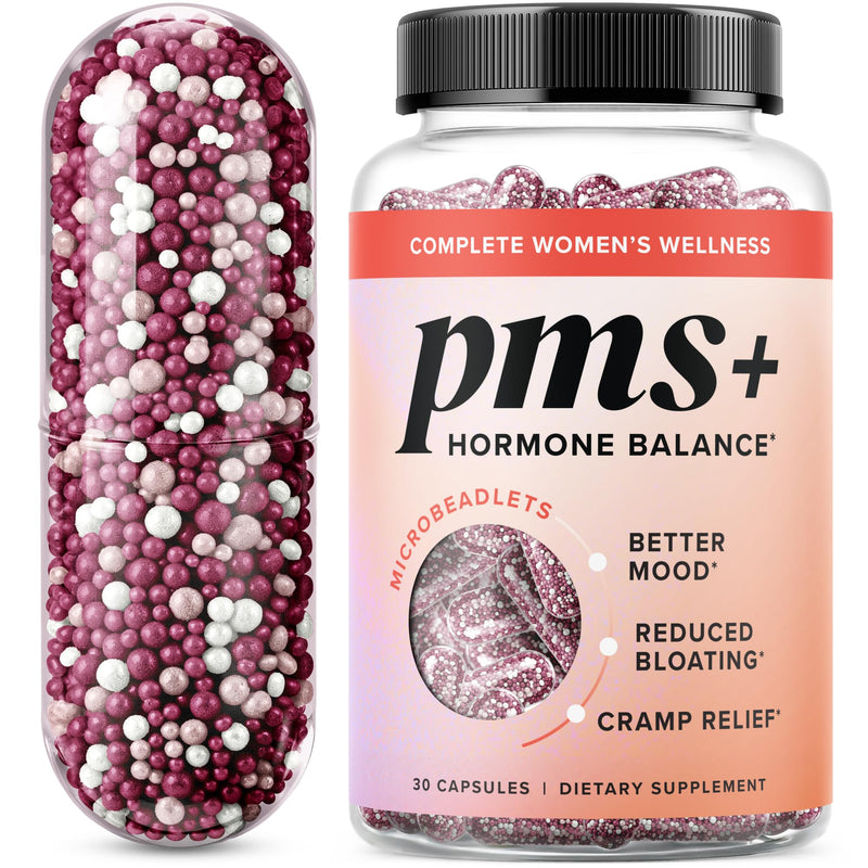 PMS Support Supplement for Women with PMS Relief, Delayed-Release Beadlets | Hormonal Acne Hormone Balance & Period Support, Chasteberry Supplements, With Dong Quai Cranberry & Vitamin B6, 30 Capsules