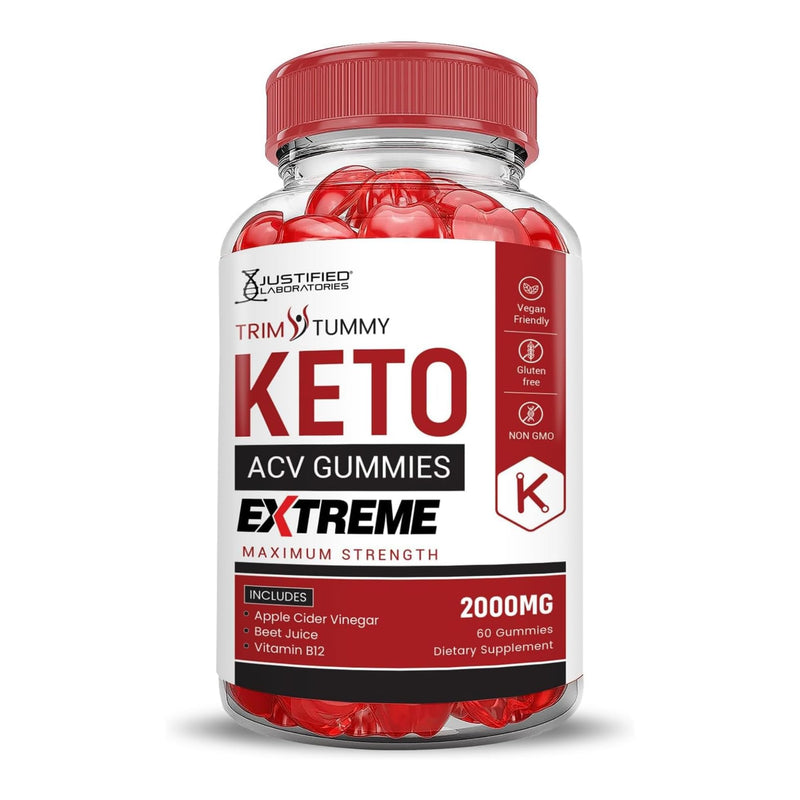 Justified Laboratories Trim Tummy Keto ACV Gummies Extreme (2000 mg) - 60 Count - Made with the Mother & Vitamin B12 - Non-GMO, Vegan, Gluten Free - 30 Servings 60 Count (Pack of 1)