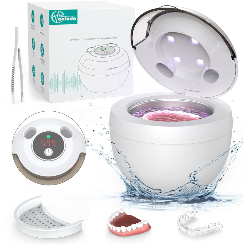45kHz Retainer Cleaner Machine, 200ML Ultrasonic Dental Cleaning Pod with 4 Modes, Digital Timer, Mouth Guard Cleaner for Denture, Aligner, Braces, Toothbrush, Jewelry and More (White) White