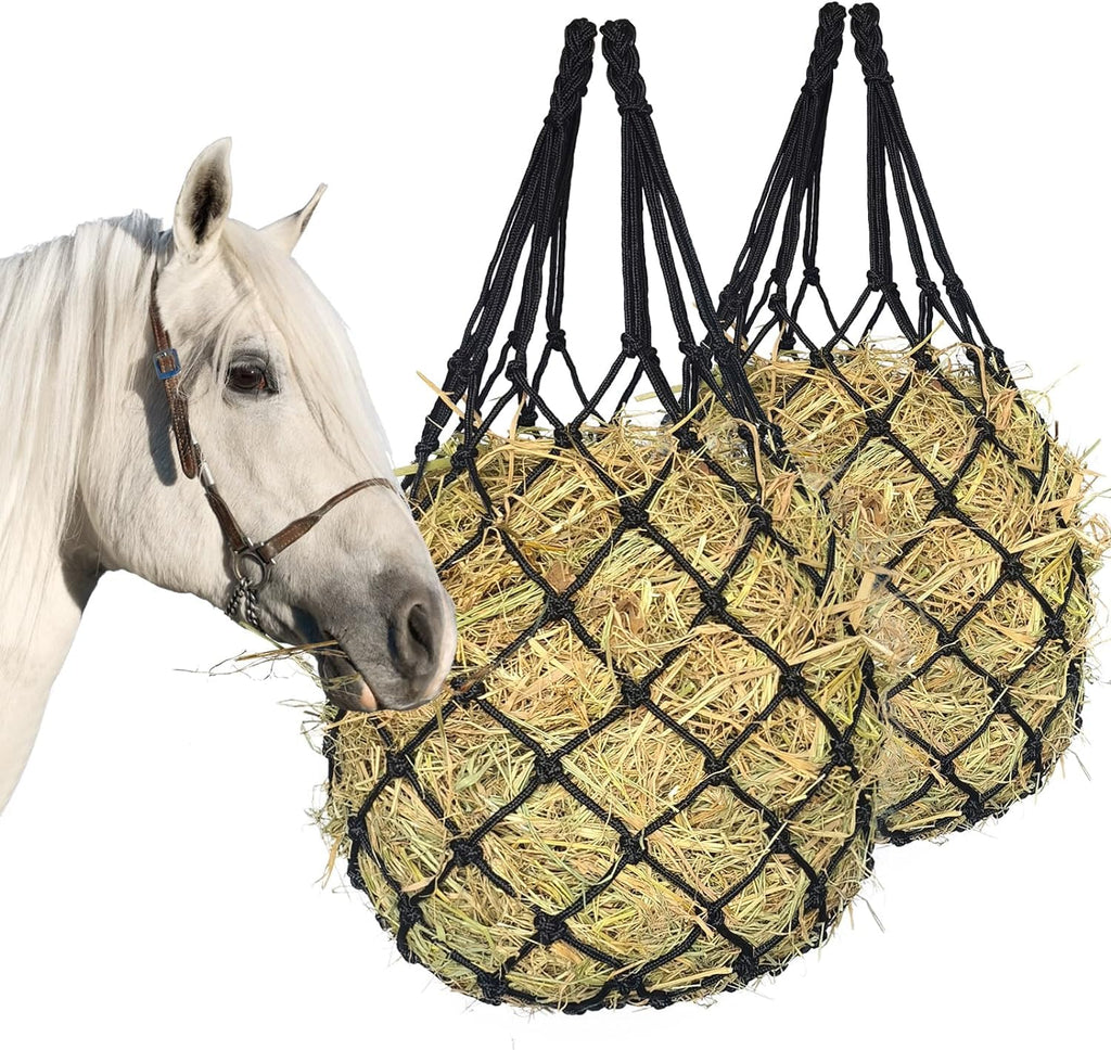 2PCS Hay Net for Horses,Slow Feed Hay Bag for Horses Goat Sheep,Hanging Hay Feeder Bag for Horses Stable Stall Paddock Rest Toy Black