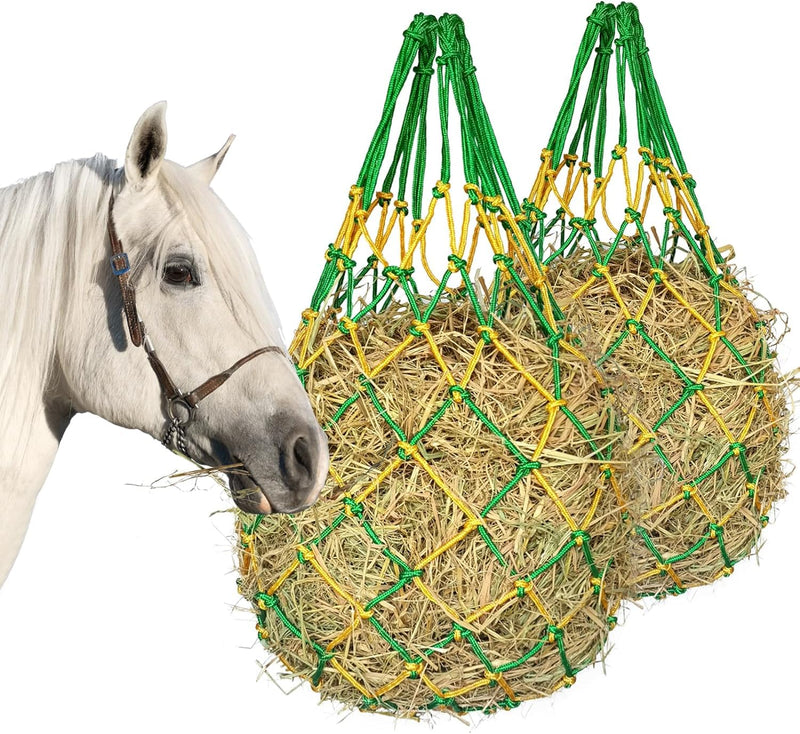 2PCS Hay Net for Horses,Slow Feed Hay Bag for Horses Goat Sheep,Hanging Hay Feeder Bag for Horses Stable Stall Paddock Rest Toy Green