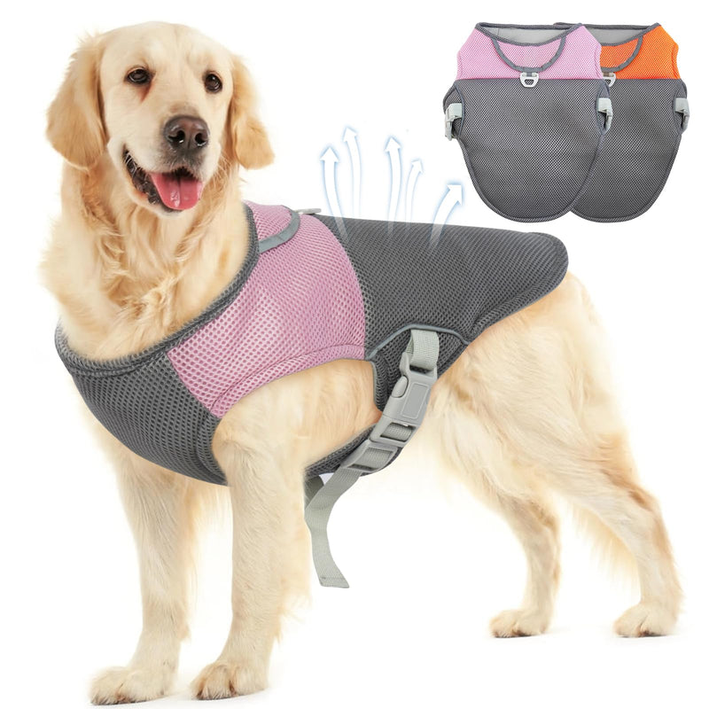 MIGOHI Dog Cooling Vest Harness for Medium Large Dog, Outdoor Walking Dog Cooler Jacket Sun Protection Breathable, Adjustable Reflective Summer Dog Clothes Apparel Shirt Lightweight,Pink,XL Pink X-Large - BeesActive Australia