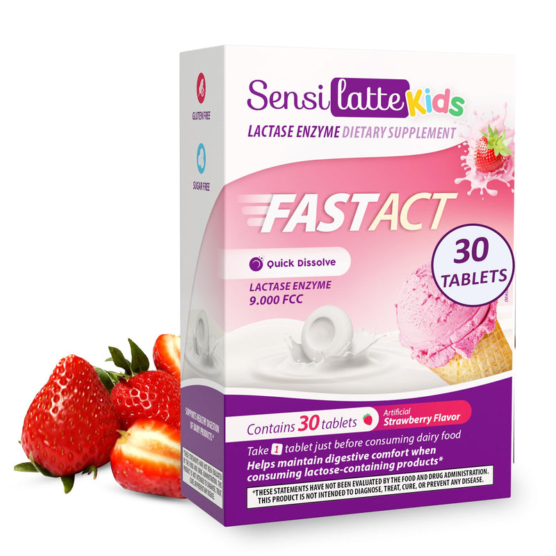 Lactase Enzyme 30 Tablets Strawberry - 9.000 FCC - Sensilatte ‚Äì Quick Dissolution ‚Äì Helps with Digestive Comfort ‚Äì Prati Donaduzzi 30 Count (Pack of 1) - BeesActive Australia