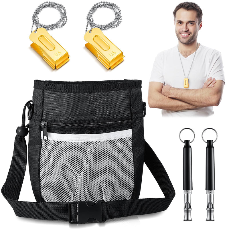 5 Pcs Dog Treat Pouch Training Kit, Including 1 Pcs Puppy Treat Bag 3 Ways to Wear, 2 Pcs Pet Training Cricket Clicker 2 Pcs Puppy Training Silent Whistles for Pet Training - BeesActive Australia