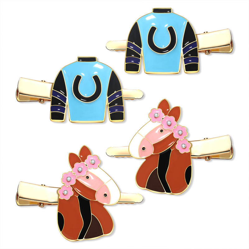 Derby Hair Clips Enamel Horse Hairclips Horseshoe Derby Suit Clips for Women Girl Hair Accessories (4Pcs-Derby Hair Clips) 4Pcs-Derby Hair Clips