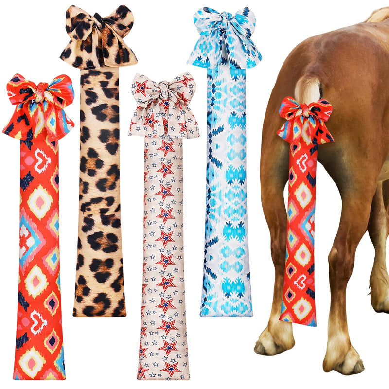 4 Pcs Stretchy Horse Tail Bag Breathable Horse Tail Guard Horse Tail Wrap Mane, 22 Inch Long, 4 Designs, Slip on Easy to Wear and Wrap, Keep Tail Clean and Protected