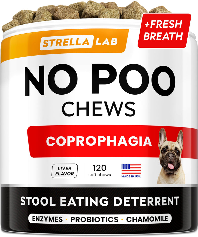 STRELLALAB No Poo Chews for Dogs - Coprophagia Stool Eating Deterrent - No Poop Eating for Dogs - Digestive Enzymes - Gut Health & Immune Support - Stop Eating Poop - Chicken Liver Flavor 120Chews 120Ct No Poo Chews - BeesActive Australia