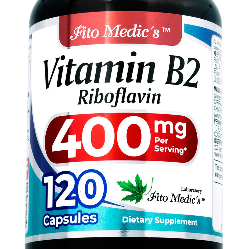 FITO MEDIC'S Lab | Vitamin b2 |120 Capsules | 400 mg | riboflavin 400mg | b2 Vitamin 400mg | b2 | riboflavin | Ultra high Absorption.
