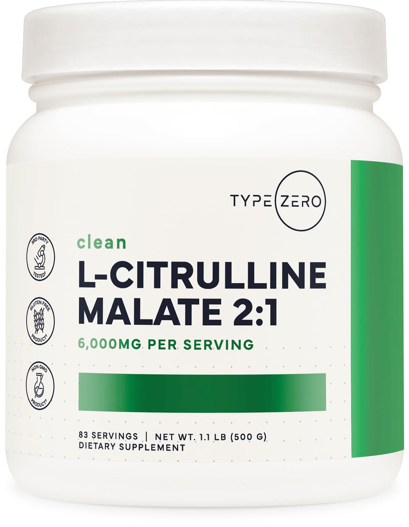 Type Zero Clean L-Citrulline Malate 2:1 Powder Drink Mix (Unflavored) 500g | Keto Friendly, Gluten-Free, GMO-Free, 83 Servings 500 Gram (Pack of 1)