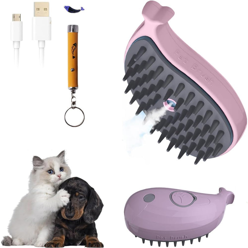 Cat Steam Brush, 3 In1 Steamy Cat Brush, Steam Brush for Cats, Steamy Cat Brush, Rechargeable Silicone Steam Pet Brush, Eliminate Flying Hair with Pet Grooming Brush and Extra Infrared Cat Toy Purple - BeesActive Australia