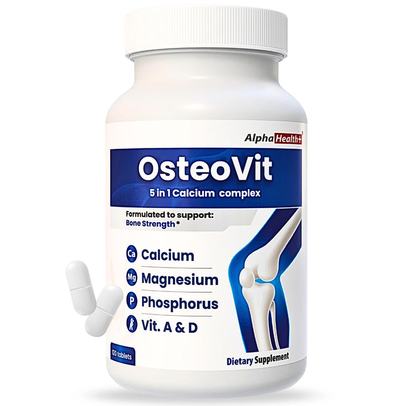OsteoVit 5-in-1 Calcium 120 tabs Multivitamin: Bone Strength & Flexibility | Calcium, Magnesium, Phosphorus, Vitamin D3 & A - Non-GMO Gluten Free | Calcium Supplement for Women & Men with Vitamin D