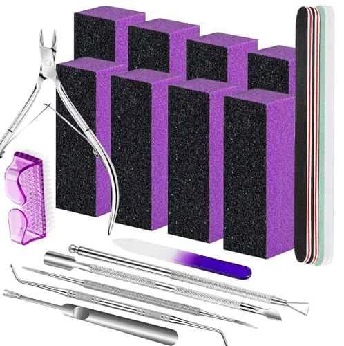 FANDAMEI Nail Care Kit, Nail Buffers and Files, Nail Cuticle Tools Kit, Nail Manicure Tools, Finger Nail File Set, Nail Buffer Block, Nail Cuticle Nippers, Ingrown Toenail Tools, Nail Care Tool Kit Purple
