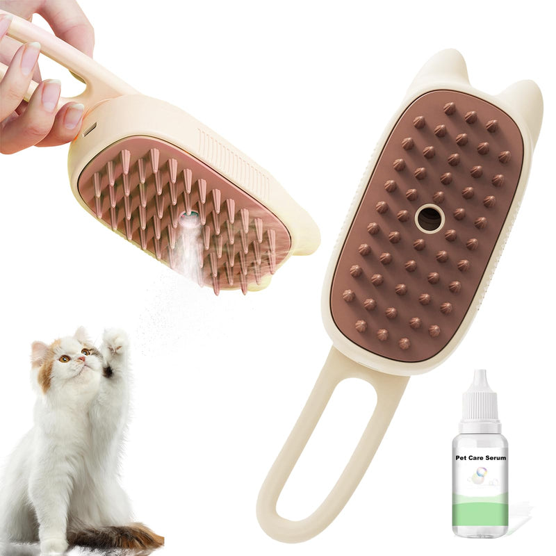 Cat Steam Brush, 3 in 1 Multifunctional Silicone Steam Brush for Dogs, Cat Brush with Steam, Advance Mist Technology for Shedding and Cleaning, Steam Brush for Cats and All Pet (Beige) Beige - BeesActive Australia