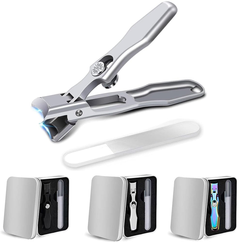 MightyClip Nail Clippers - German Stainless Steel for Men, Includes Nail File and Storage Box (Silver) Silver