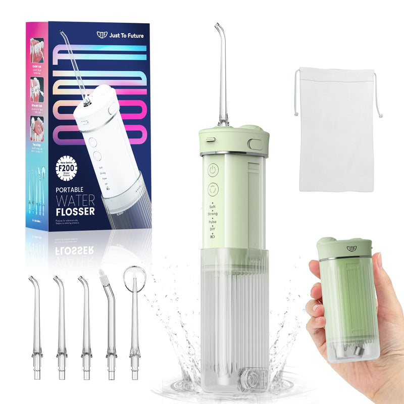 Portable Mini Water Dental Flosser for Teeth Cleaning Pick,Travel Oral Irrigator with Telescopic Water Tank,4 Modes and Waterproof Design-Perfect for Braces,Bridges,Home&Travel Dental Care Green
