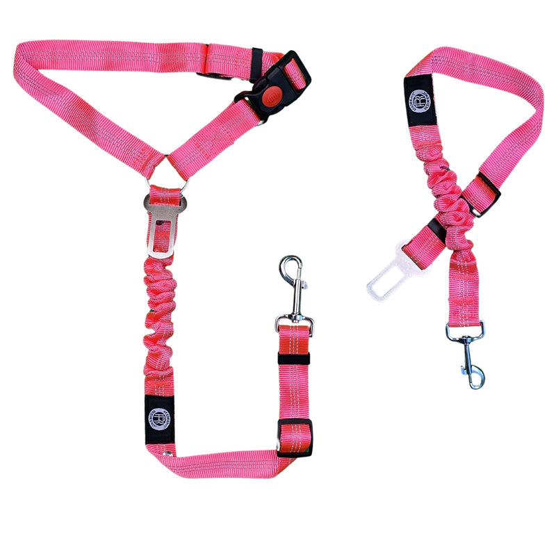 Reflective 2 in 1 Dog Cat Seat Belt Harness Leash and Headrest Collar Accessary for Vehicle, Pet Safety, Nylon, Heavy Duty and Elastic (Pink) Pink - BeesActive Australia