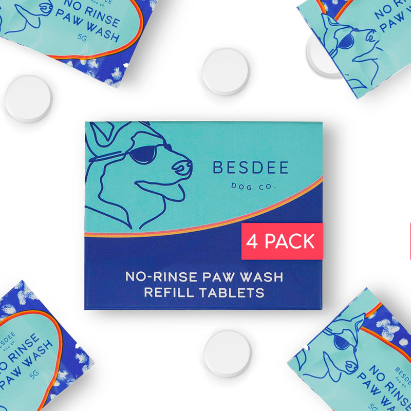 4 Dog Paw Cleaner Refill Tablets, No-Rinse Paw Cleaner for Dogs | Puppy Paw Wash | Gentle, Safe, Fragrance-Free, pH Balanced, & Deep Cleaning | Makes 32 oz. | Compatible with 8.45 oz Foaming Bottles - BeesActive Australia