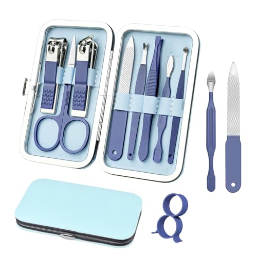 Manicure Set 8 in 1 Nail Clipper Set,RedFlow Nail Clippers,Fingernail & Toenail Clippers,Manicure Tools,Pedicure Tools,Suitable for Travel Manicure Kit,Nail Set Kit with Everything Profe (Blue) Blue