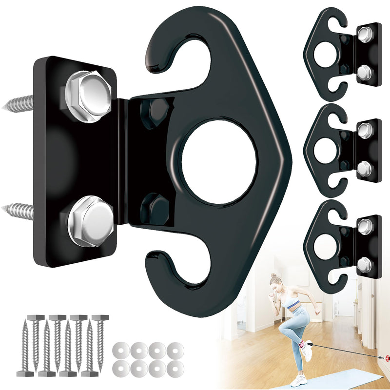 4 PCS Resistance Band Wall Anchors, Exercise Band Wall Anchor, Gym Wall Hooks for Resistance Bands, Workout Wall Mount Anchor for Physical Therapy and Small Space Home - Black