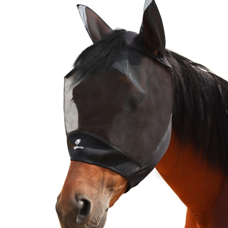 CareMaster Horse Fly Mask Large Space Fly Mask Breathable UV Protection Equine Mask with Reflective Features on Ears Mars Black M Medium - BeesActive Australia