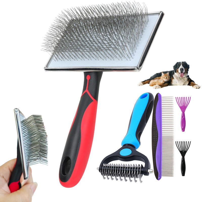 Extra Long Pin Slicker Brush for Dogs, Large Size, Remove Loose Fur and Tangles; Dog Undercoat Rake for Shedding, 5-in-1 Dog Grooming Brush for Long&Short Haired Dogs&Cats - BeesActive Australia