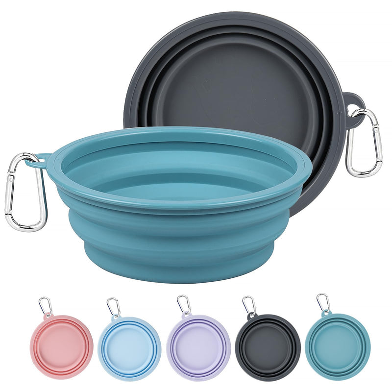 Kytely Collapsible Dog Bowls X-Large (1500ml), 2 Pack Foldable Dog Travel Bowls, Portable Dog Water Food Bowl with Clasp, Pet Feeding Cup Dish for Traveling, Walking, Hiking (Blue+Grey) Lake Blue & Grey - BeesActive Australia