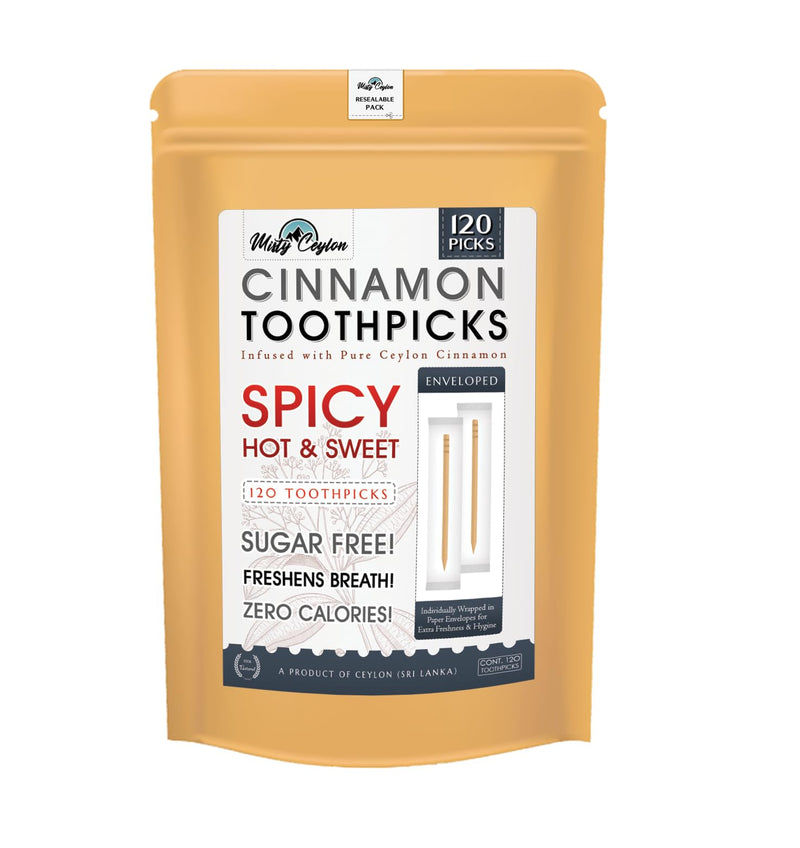 120 Pcs Natural Ceylon Cinnamon Flavored Wooden Toothpicks Cinnamon Toothpicks for Teeth Cleaning, Prevents Bad Breath, Oral Hygiene - Quit Smoking for Adults, - BeesActive Australia